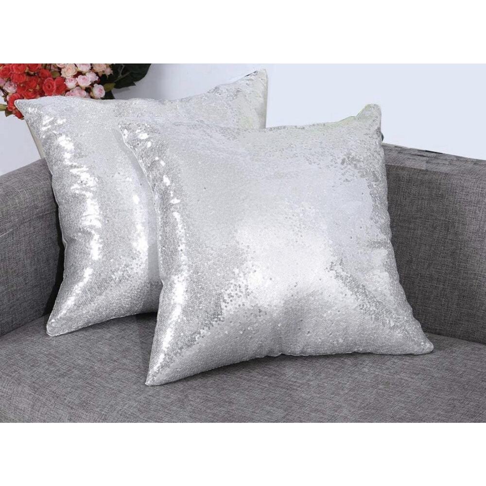 Eternal Beauty Set of 2 Sequin Pillow Cover silver 20X20